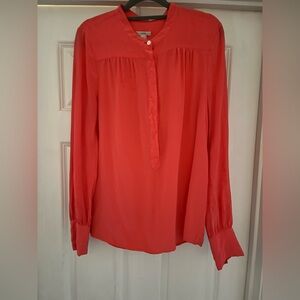 J.Crew 100% Silk Blouse Coral Orange Hidden Placket Button Front